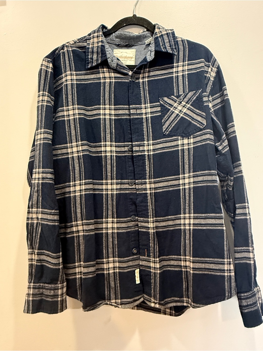 Weatherproof Navy and White Plaid Button-Down Shirt